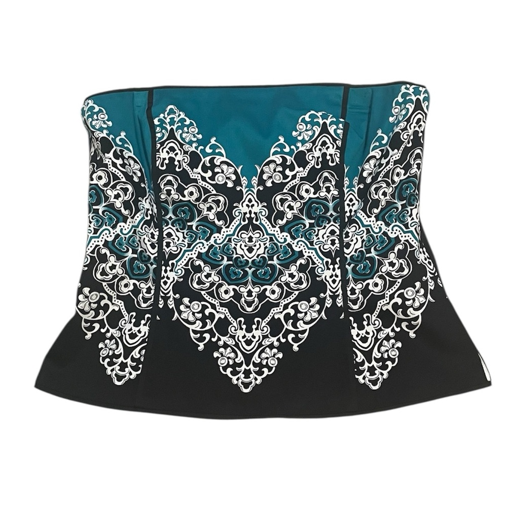 White House Black Market Teal and Black Strapless Top - Sz 12 - Picture 2 of 5